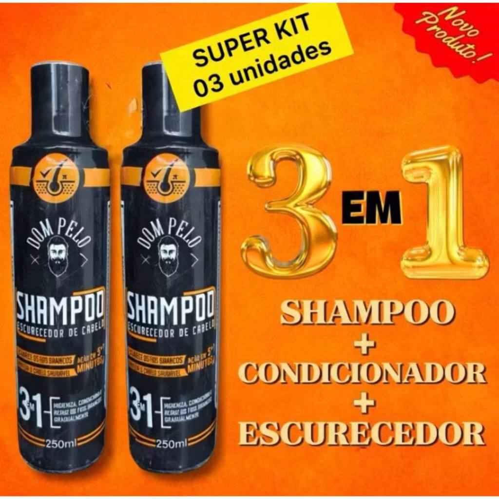SHAMPOO ESCURECEDOR DOM PELO 250ML REDUZ FIOS BRANCOS - DOM PELO ORIGINAL - ENVIO IMEDIATO