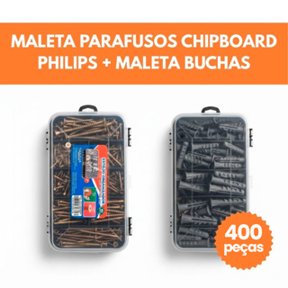Kit 400 Peças Parafusos e Buchas com Organizador Multiuso Maleta Marcenaria Chipboard Phillips em Oferta na Shopee