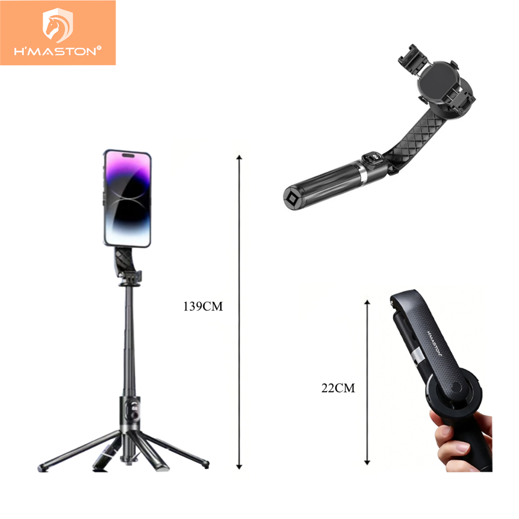 H'maston ZP-27 Bastão Pau De Selfie E 139CM Tripé Bluetooth Retrátil Portátil Com Controle Remoto em Oferta na Shopee