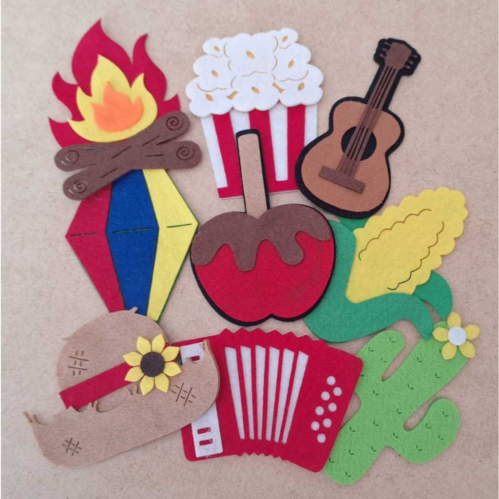 Apliques  FESTA JUNINA em feltro 9 PEÇAS. em Oferta na Shopee