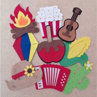 Apliques  FESTA JUNINA em feltro 9 PEÇAS. em Oferta na Shopee