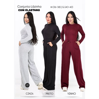 Conjunto Feminino Lãzinha Inverno Pantalona Manga Longa Com Bolsos e Elastano em Oferta na Shopee