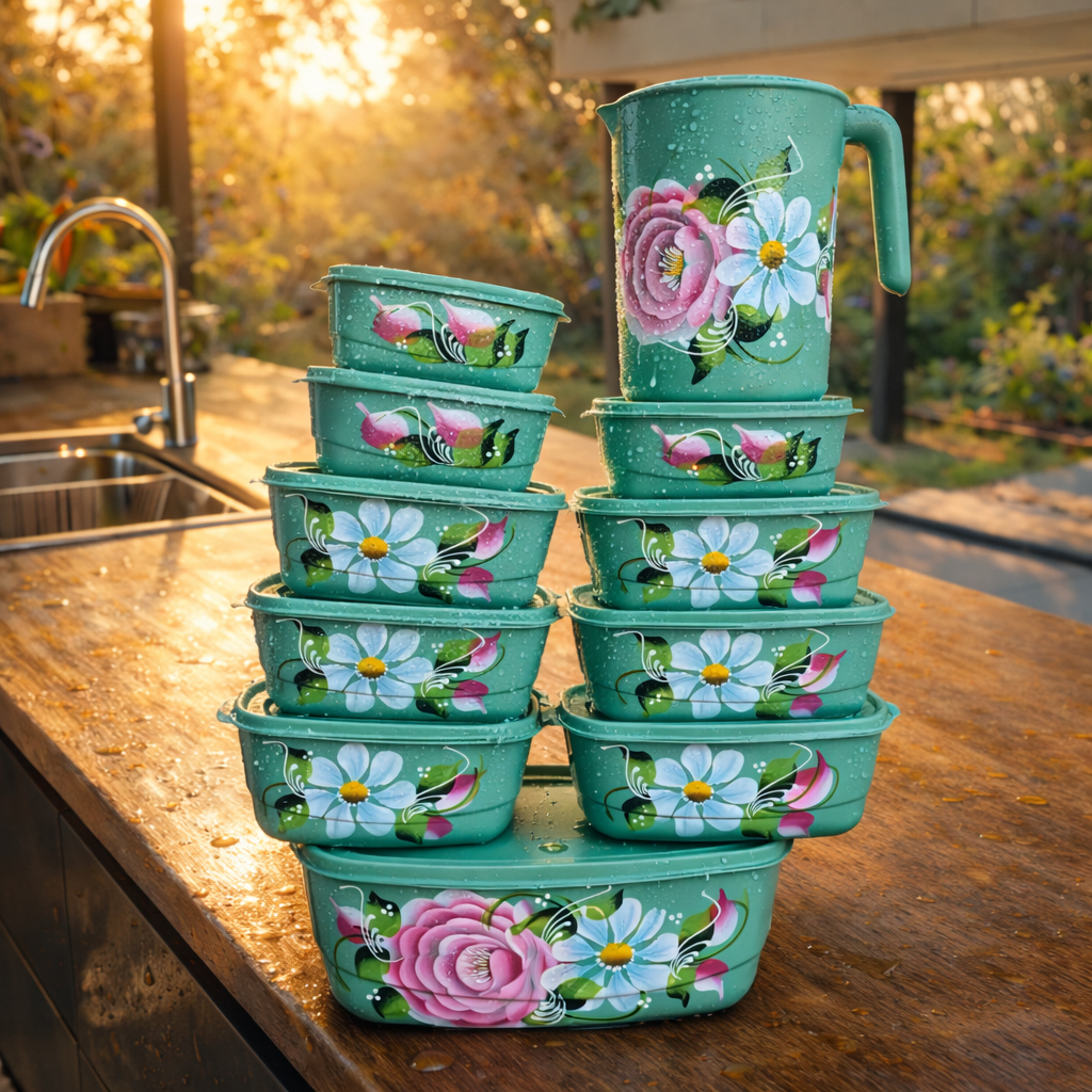 Jogo de Potes 11 Peças com JARRA Decorado, kit 11 Potes Tigelas Condimento, Mantimento para Cozinha