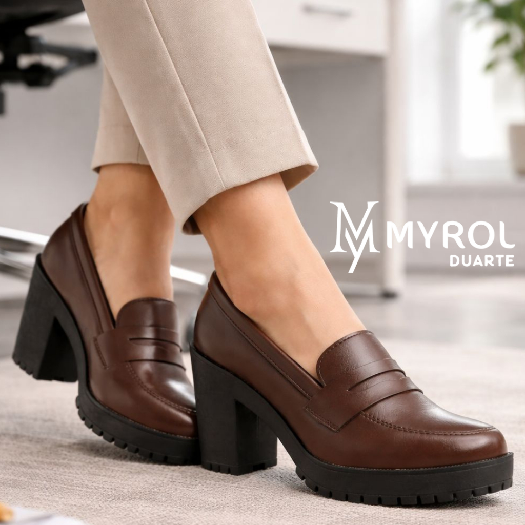 Sapato Salto Médio Tratorado Slip On Casual Mocassim