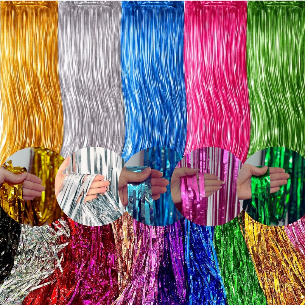 Cortina Metalizado para Festa 1/2/3/4 un Painel Decoração 1mx2m Fita Metalizada Várias Cores