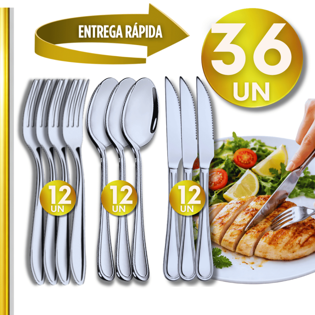 Jogo 36 Talheres  Aço Inox 12 Facas 12 Garfos 12 Colheres Para Cozinha Casa Faca Garfo Colher em Oferta na Shopee
