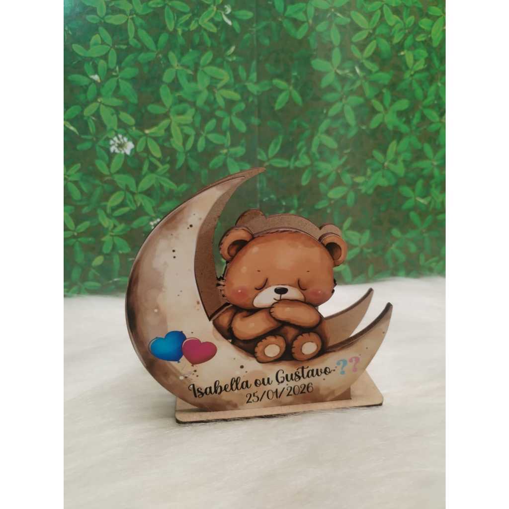Centro de Mesa PORTA GUARDANAPOS Personalizado em MDF URSINHO  Lembrancinha Decoração para Chá de Bebê Fralda Revelação