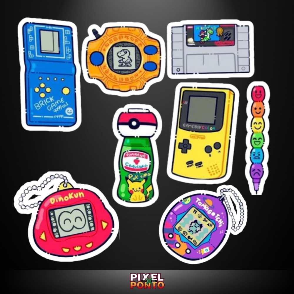 Kit Adesivos Nostalgia Anos 2000 Tamagotchi Game Boy Brick Game Stickers Retro Geek