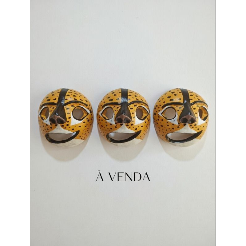 kit 3 máscaras guepardo artesanato nordestino arte rara feito de argila escultura de parede