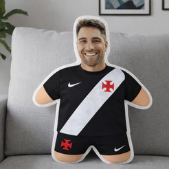 Almofada Personalizada Forma de Corpo Uniforme Vasco Com Seu Rosto Futebol