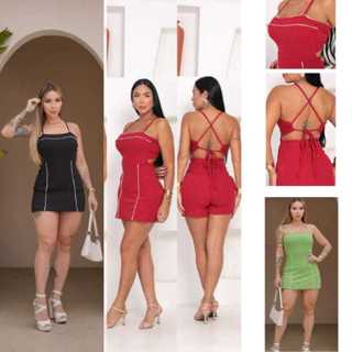 Macaquinho feminino curto, justo , festa, balada e verão. em Oferta na Shopee