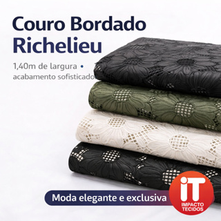 Tecido Couro Bordado Richelieu 1m x 1,40m – Para Vestidos, Saias e Moda Premium em Oferta na Shopee