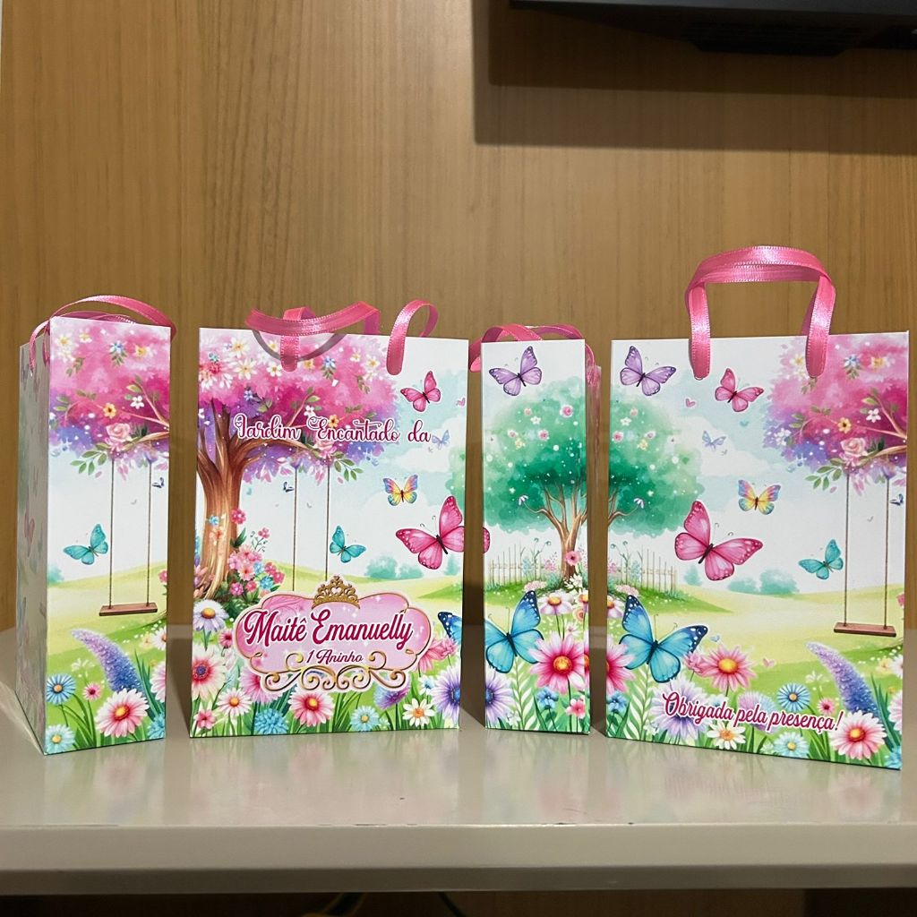 Sacolinha Personalizada Jardim Borboleta flor festa infantil lembrancinha menina menino todos temas