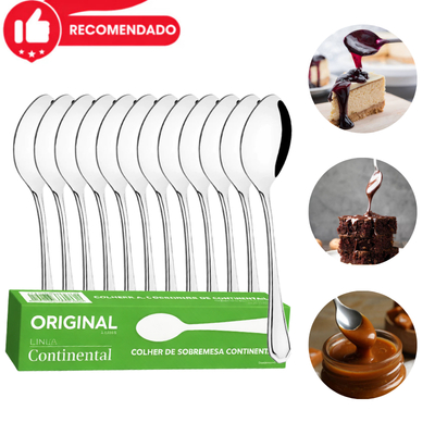 Jogo Colher de Sobremesa C/12pçs Aço Inox Continental Original Line Buffet Faqueiro Talheres Inox