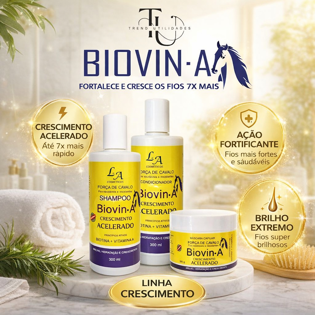 Kit Crescimento Capilar Biovin-A Força de Cavalo L&A Cosméticos 3x300g em Oferta na Shopee