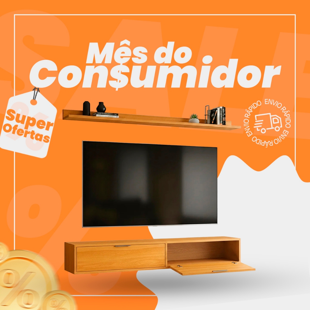 Rack Tv 75 Pol. Suspenso 180cm 2 Portas Lila Cinamomo Z49   - Mpozenato em Oferta na Shopee