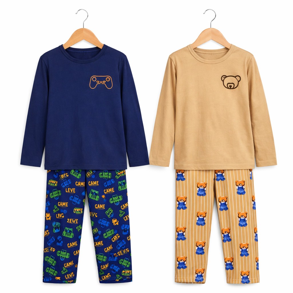 Pijama Menino Inverno 100% Algodão Conjunto Manga Longa 2 a 8 Anos | Opção Avulso ou Kit 2