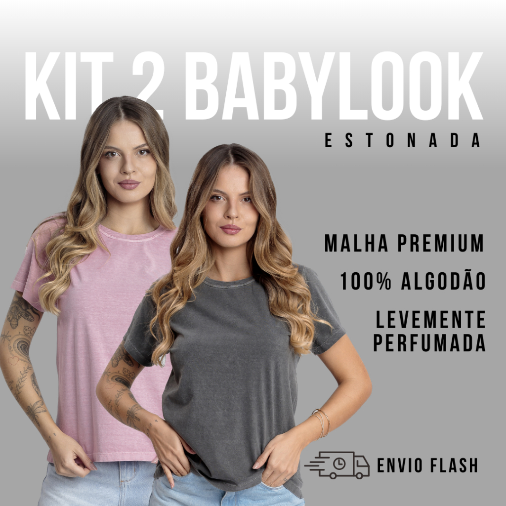Kit 2 Babylook Feminina Estonada Blusa Manga Curta Casual Confortável Camiseta Dia a Dia em Oferta na Shopee