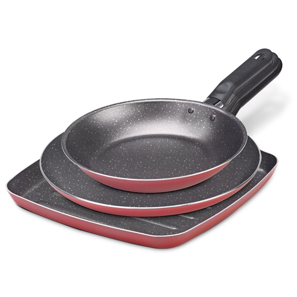 Jogo de 3 Peças Grill Tapioqueira e Frigideira Brinox Ceramic Life Naturalle Vermelho Garlic