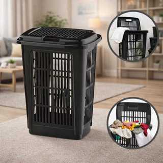 Cesto Telado 30 Litros Para Roupas Sujas Com Tampa E Alças Super Resistente Moderno Com Furos Evita Mofo Lavandeira em Oferta na Shopee