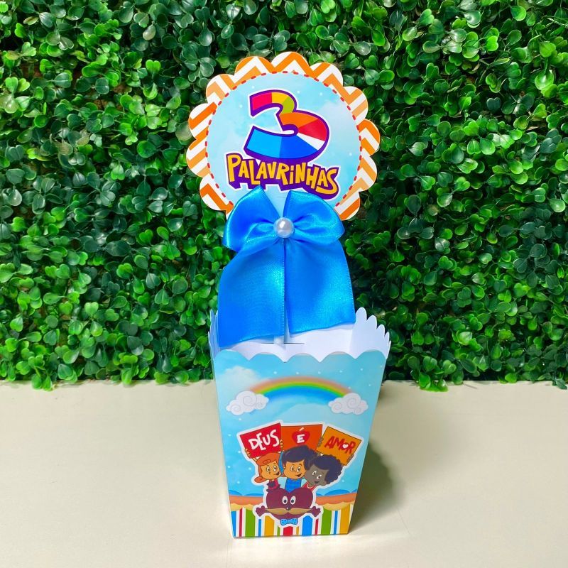 Centro de mesa cachepot Personalizadas 3 PALAVRINHAS AZUL  para Decoração de Festas/ Lembrancinhas-/ festa infantil/