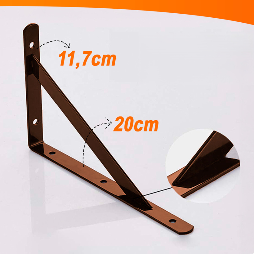 Kit 2 a 10 Cantoneira Mao Francesa Suporte De Prateleira Suporta Até 20kg - Marrom 20cm