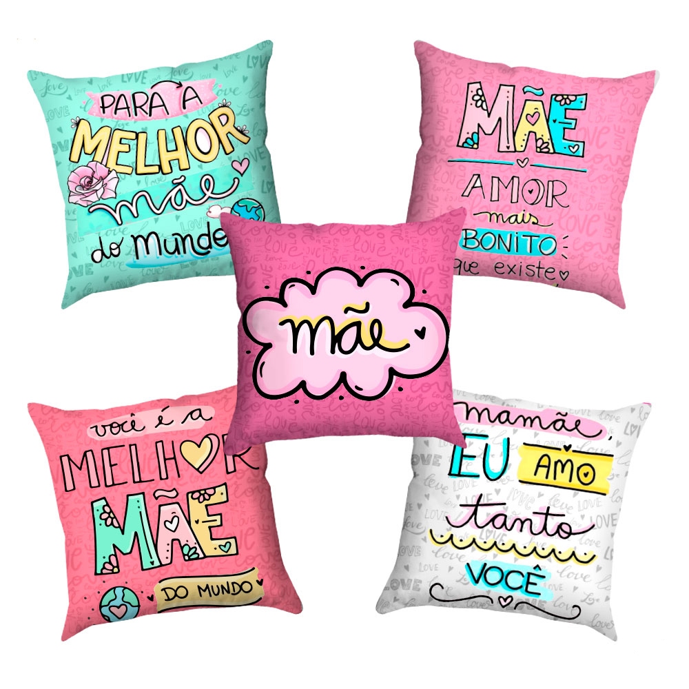 Kit Almofada Dia Das Mães - Almofadas 20x20 Cesta Presente - Melhor Mãe Mamãe Do Mundo