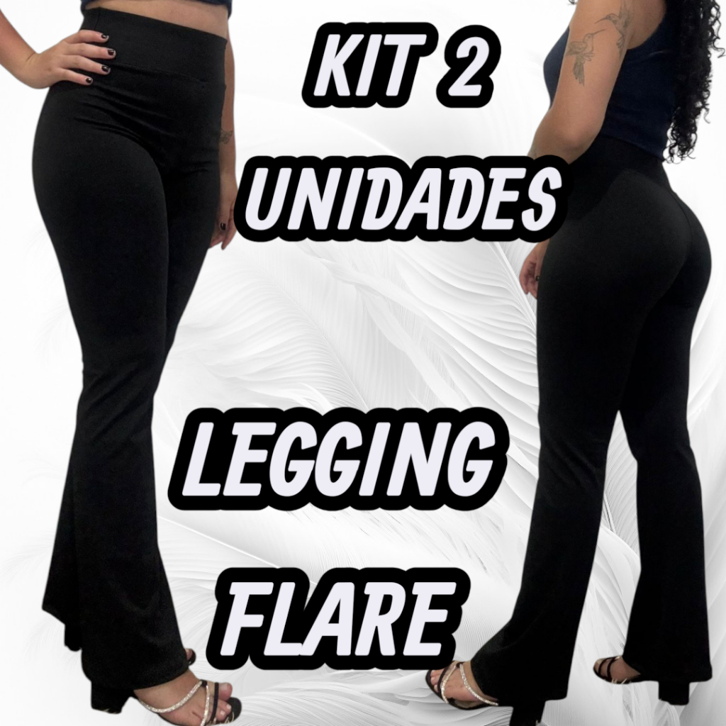 Kit 2 Calça Legging Flare Feminina Cintura Alta Boca de Sino Bailarina Premium em Oferta na Shopee