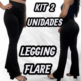 Kit 2 Calça Legging Flare Feminina Cintura Alta Boca de Sino Bailarina Premium em Oferta na Shopee