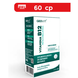 Vitamina B12 60 Comprimidos Mastigáveis Sabor Morango Geovit em Oferta na Shopee
