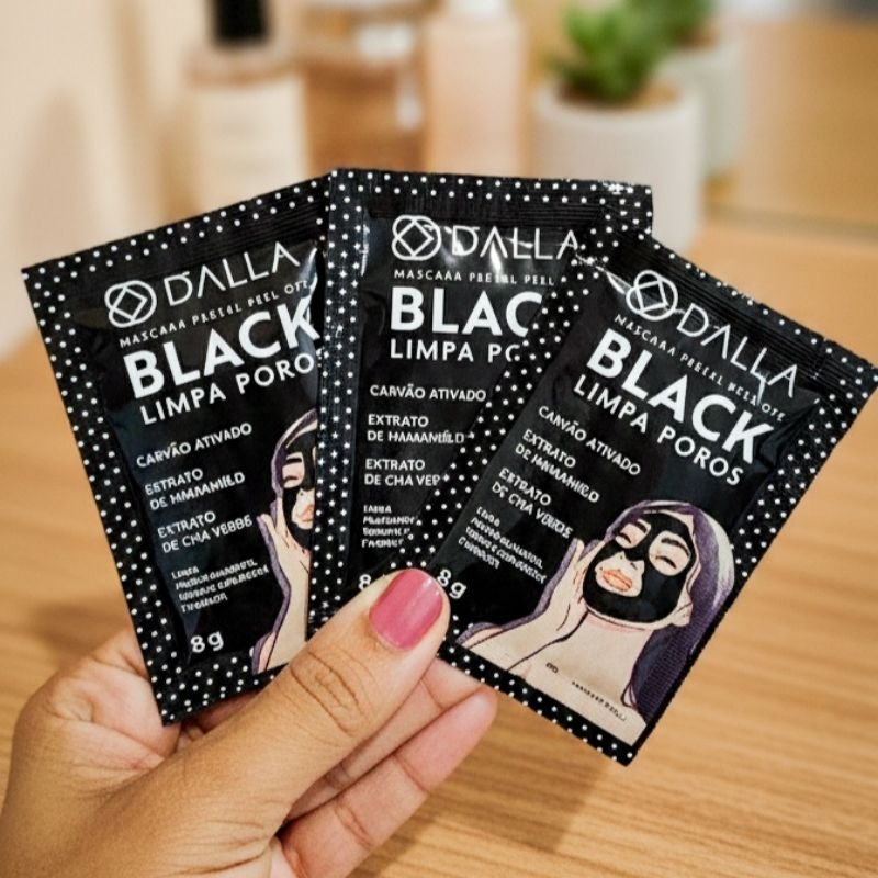 Kit 3/6/9/12 Máscaras Faciais Peel Off Dalla Black – Limpeza Profunda (Sachê)