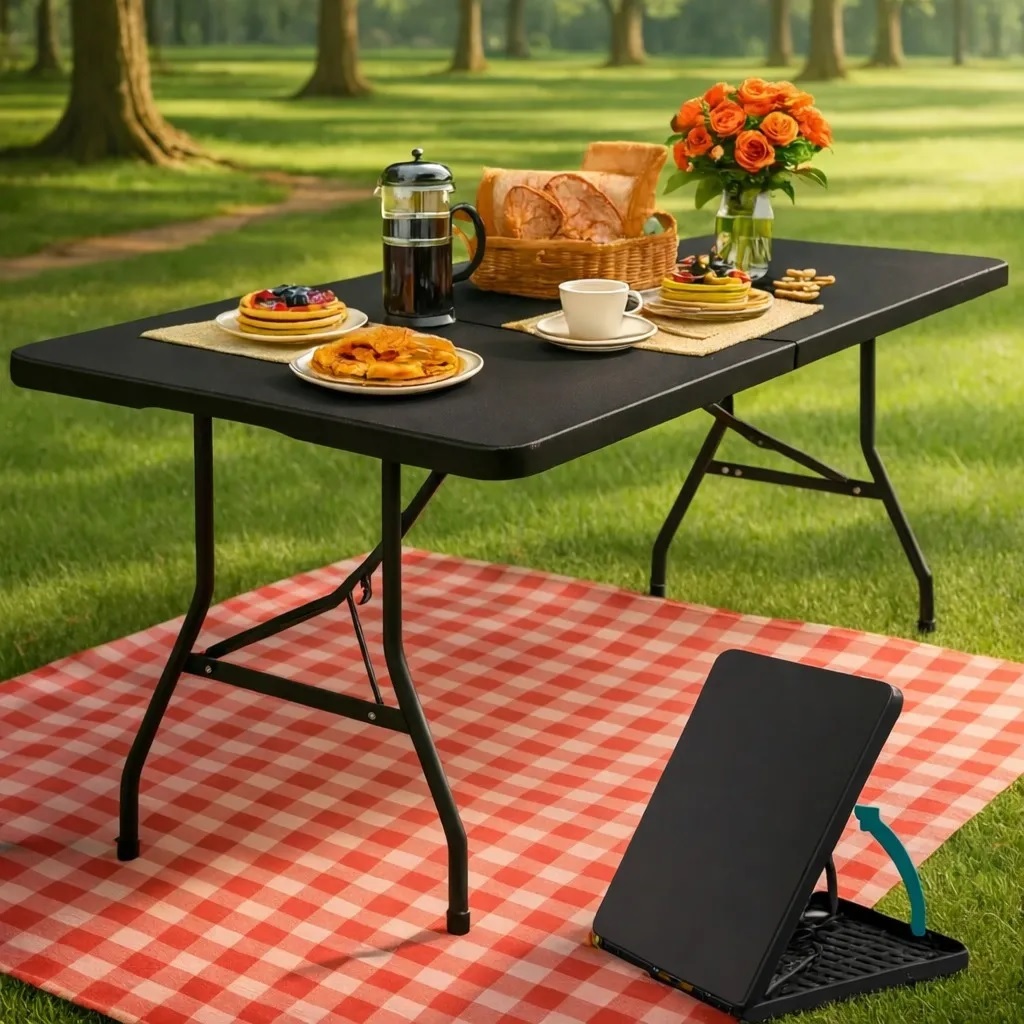 Mesa Preta Dobrável Tipo Maleta Com Alça Portátil 180x80Cm Ideal Para Camping Pesca Jardim e Área Externa Oferta!