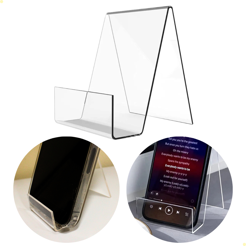 Kit 10 Expositor Celular Suporte de Mesa em Acrílico Premium Transparente 2mm Display Porta Celular