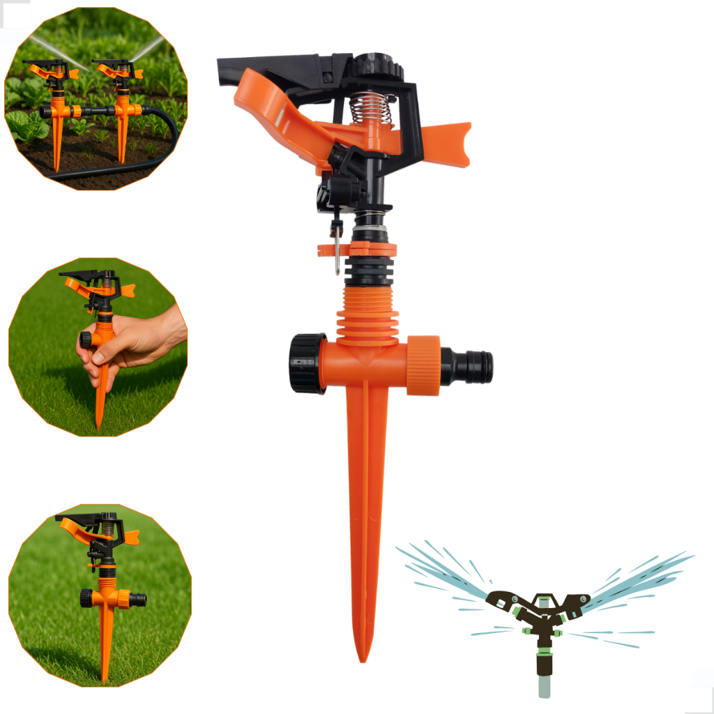 Aspersor Impulso Setorial Irrigação Agrícola Regulagem Jato Jardim Horta Gramado 360º Ajustável