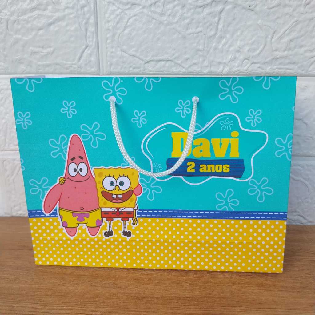 Sacolinhas Personalizadas Bob Esponja (20x14x5cm) Festas Infantil Sacolas Bob Esponja Mar Lembrancinhas