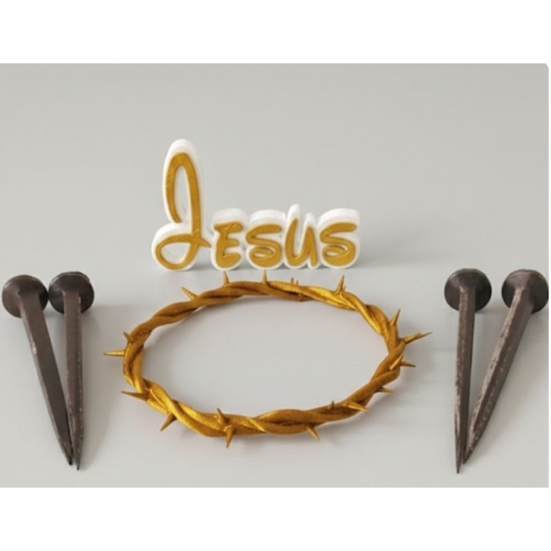 kit coroa espinhos+ 4 cravos crucificação + letreiro Jesus. Ideal para decorar mesa de santa ceia decoração de páscoa.