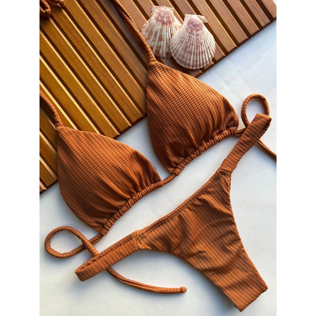 Biquíni Sal Coral Cortininha Fita com Bojo Removível UV 50+ Nécessaire Feminina