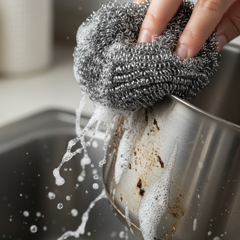 Imagem Jogo Esponja De Aço Inox Premium Lava Louça Não Enferruja Limpeza Pesada Bucha Palha de Aço Panela Grelha Cozinha