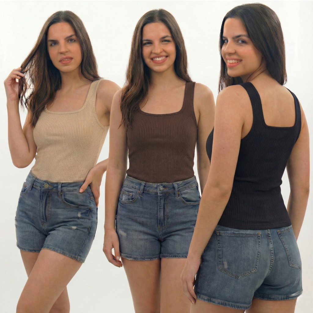 Kit 3 Regata Feminina Canelada Premium Blusa Alcinha Lisa Decote Quadrada Básica Camiseta Casual Verão Moda Tendencia