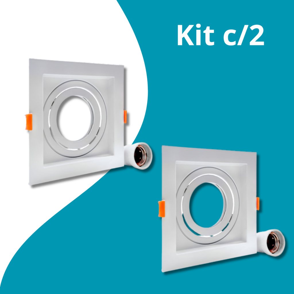Kit c/2 Spot Branco Recuado Quadrado para Lâmpada PAR20 com Soquete E27