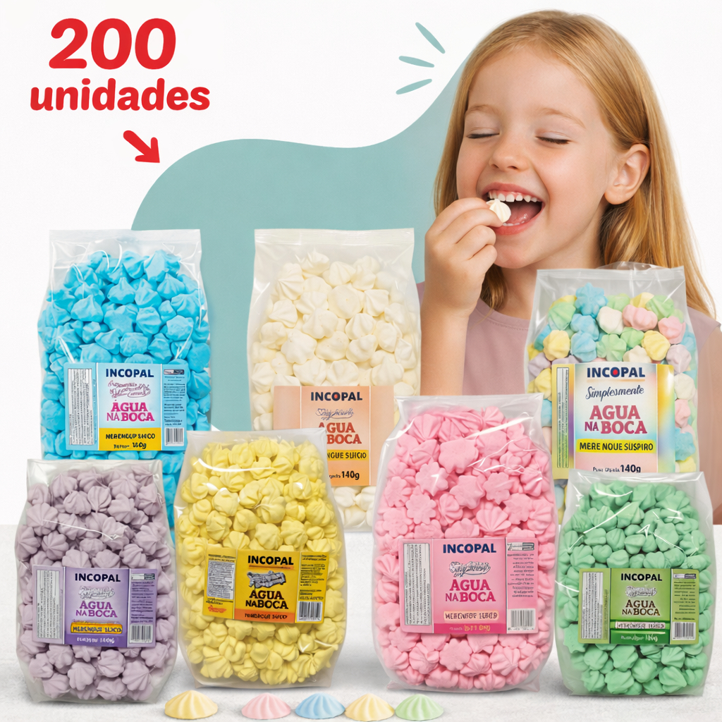 200 Mini Suspiro p/ Lembrancinha - 1 Pacotes de 140g Incopal em Oferta na Shopee