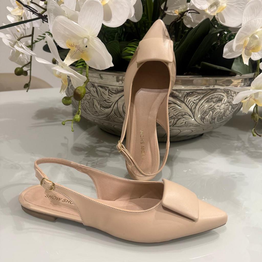 Sapatilha Slingback Feminina Com Fivela Encapada Moderna e Elegante em Oferta na Shopee