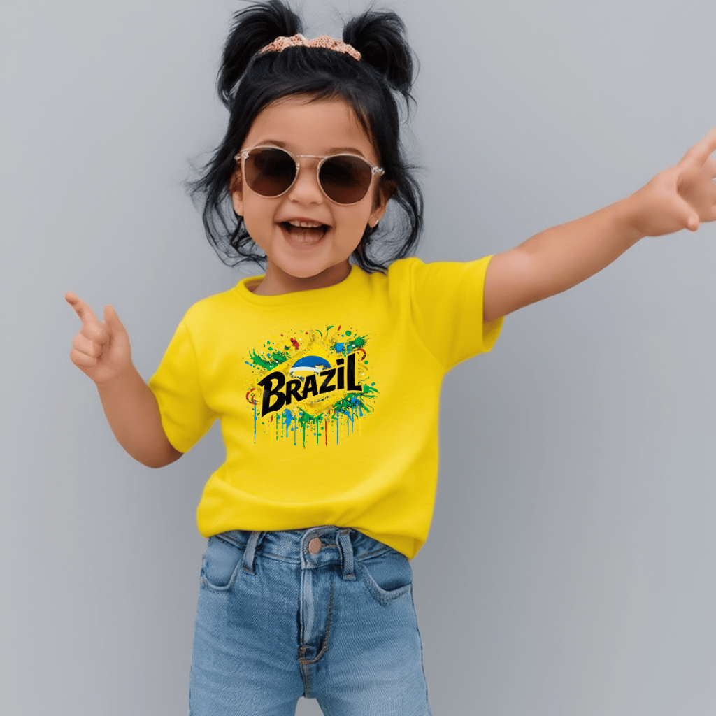 Camiseta Infantil Estampada Criança 100% Básica Manga Curta Unissex Masculina e Feminino Básica Brasil Copa
