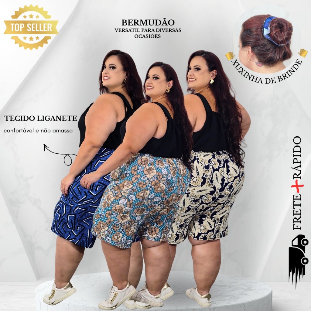Kit 3 Bermudas Plus Size Escolha Perfeita para Seu Dia a Dia Fresquinho em Oferta na Shopee