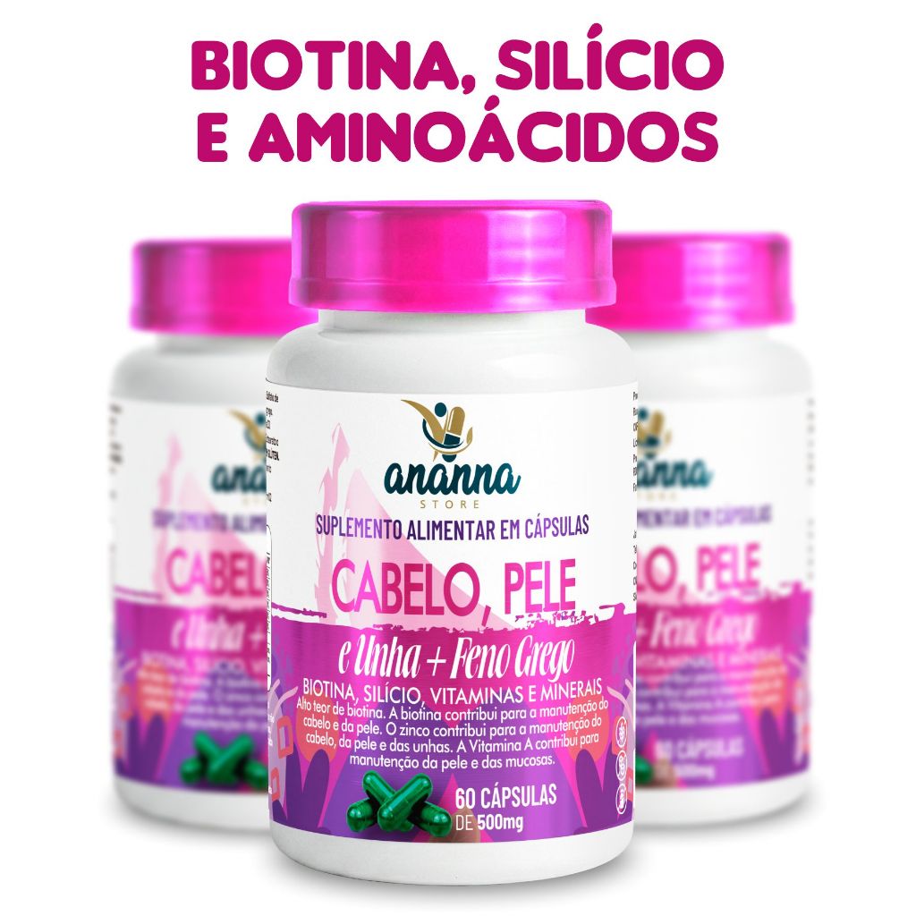 Cabelo Pele e Unha c/ Fe.no Gre.go 500mg 60caps Biotina Zinco Vitaminas Minerais Original