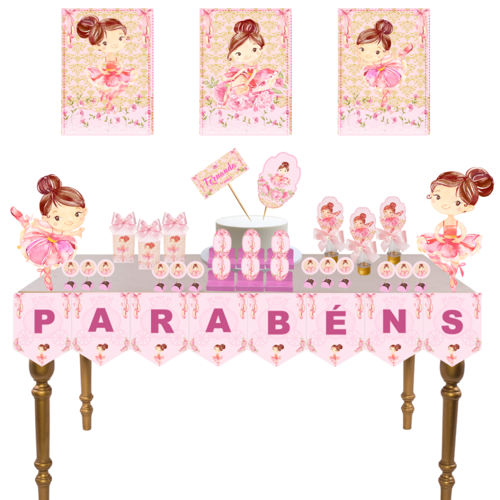 KIT FESTA BAILARINA ROSA PERSONALIZADO SÓ UM BOLINHO | MÊSVERSÁRIO ANIVERSÁRIO | 50 | 30 ITENS|LEMBRANCINHA|BOLO