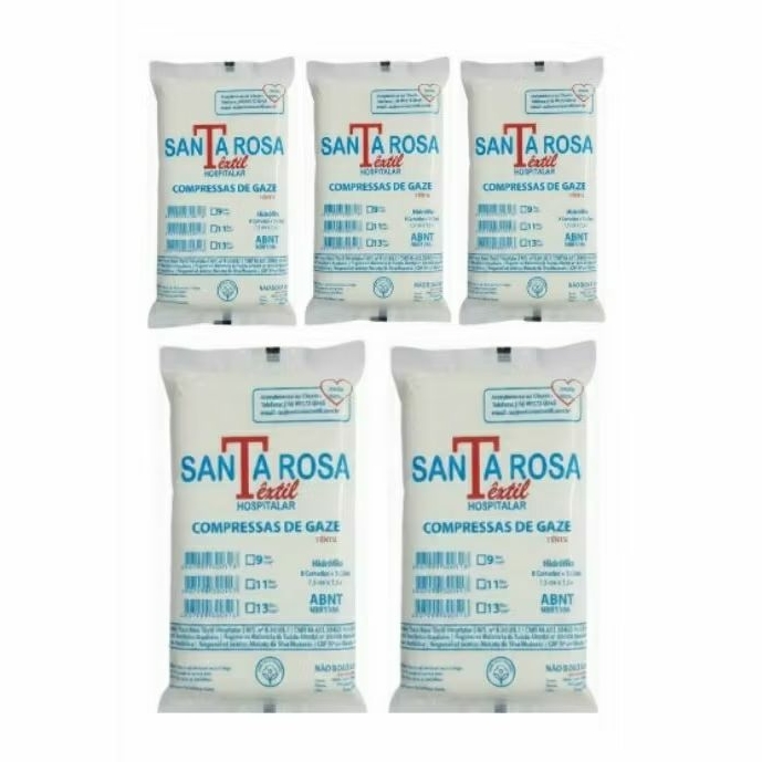 Compressa Gaze 7,5x7,5cm 11 Fios Não Estéril Santa Rosa | Kit 5 Pacotes