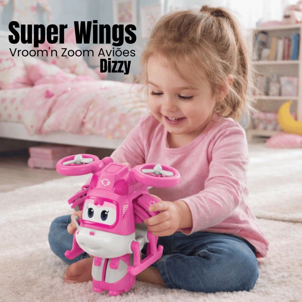 Boneca Super Wings Dizzy Transformável Avião Robô Infantil Articulado Menina Brinquedo