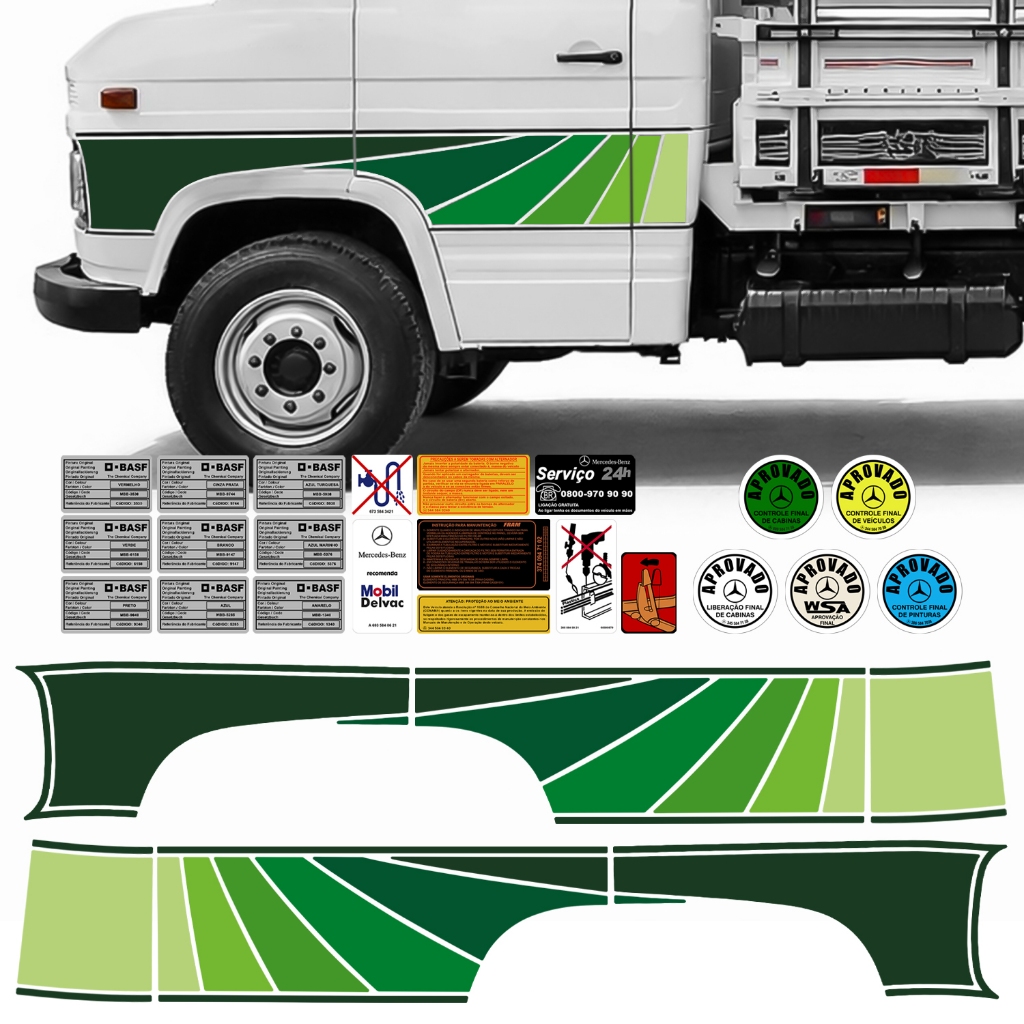 Kit Adesivo Automotivo Faixa Porta Lateral Porta Caminhão Mb 608 Verde Jogo
