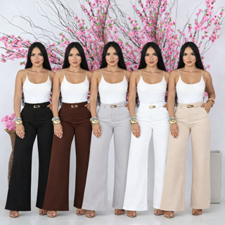 Calça Social Feminina Pantalona Alfaiataria Com Cinto em Oferta na Shopee